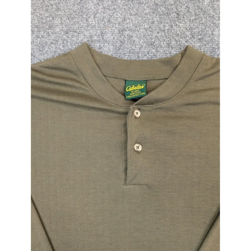 Cabela's Henley Shirt Mens XL Green Long Sleeve Thermal Made‎ USA Casual Outdoor